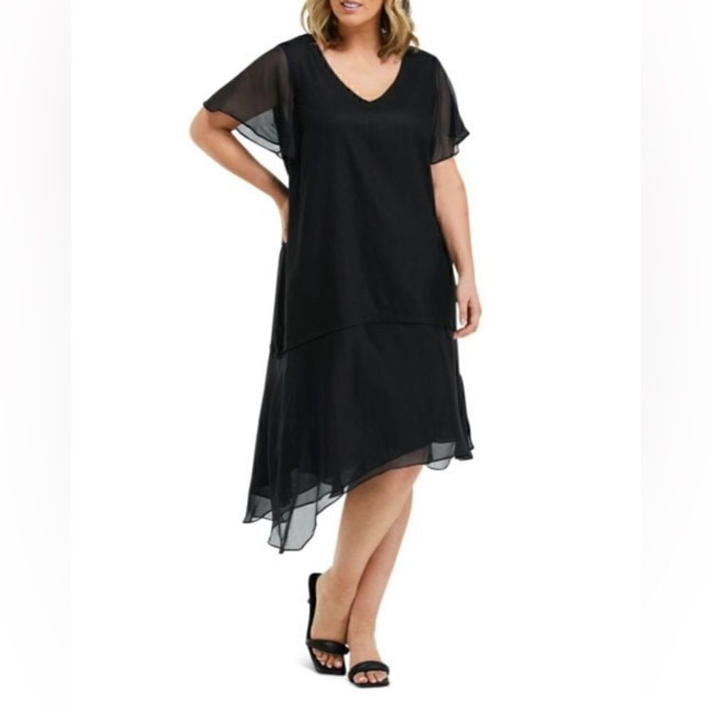 NWT Estelle Black shadow v neck Short Sleeve Dress Women. 2x